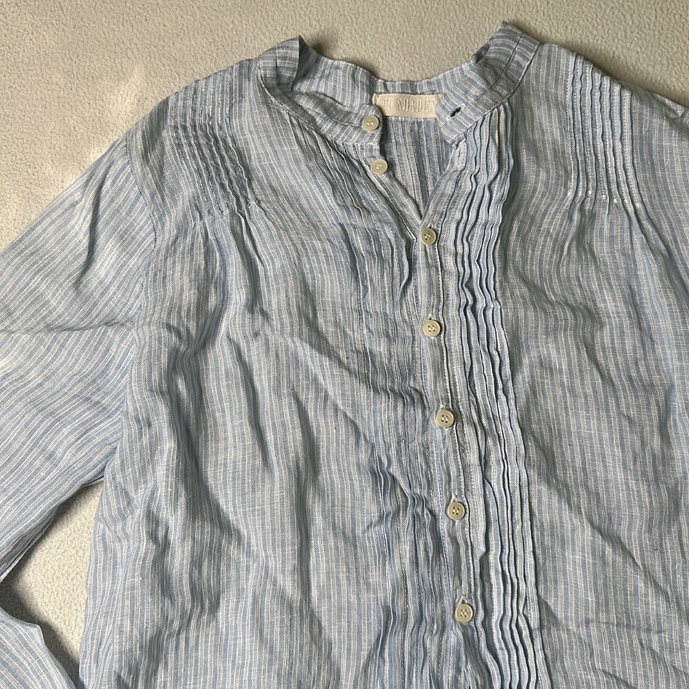 CP Shades Blue White Straiped Tunic Button Down - Picture 4 of 6